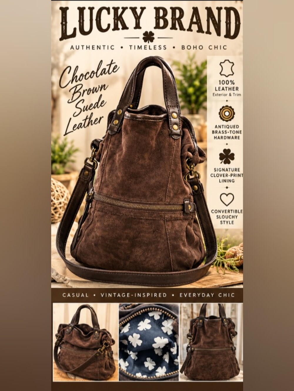Lucky Brand Hobo  Suede Large Two Way